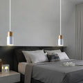 Black Wood Cylinder Pendant Light Modern Single