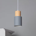 Black Wood Cylinder Pendant Light Modern Single