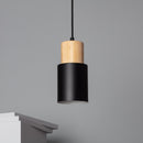 Black Wood Cylinder Pendant Light Modern Single