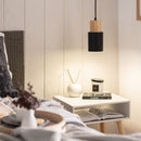 Black Wood Cylinder Pendant Light Modern Single