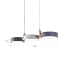 3-Light Modern Linear Pendant Fixture | Matte Gray Shades & Wood Accents