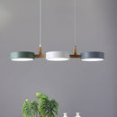 3-Light Modern Linear Pendant Fixture | Matte Gray Shades & Wood Accents