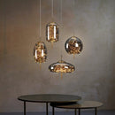 Amber Glass Pendant Light with LED Fairy Lights | Modern Capsule Design