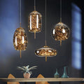 Amber Glass Pendant Light with LED Fairy Lights | Modern Capsule Design