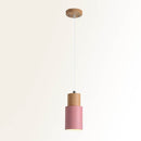 Black Wood Cylinder Pendant Light Modern Single