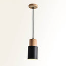 Black Wood Cylinder Pendant Light Modern Single