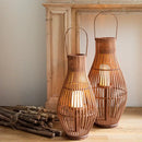 Boho Rattan LED Floor Lantern | Large Flameless Candle Lantern for Living Room