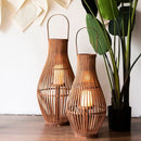 Boho Rattan LED Floor Lantern | Large Flameless Candle Lantern for Living Room